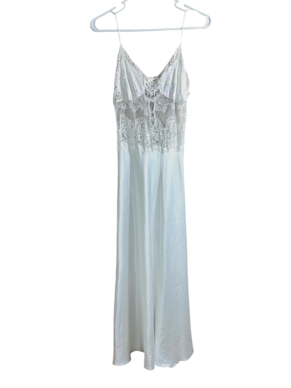 Vintage Victoria’s Secret Y2K White Satin And Sheer Floral Lace Maxi Nightgown